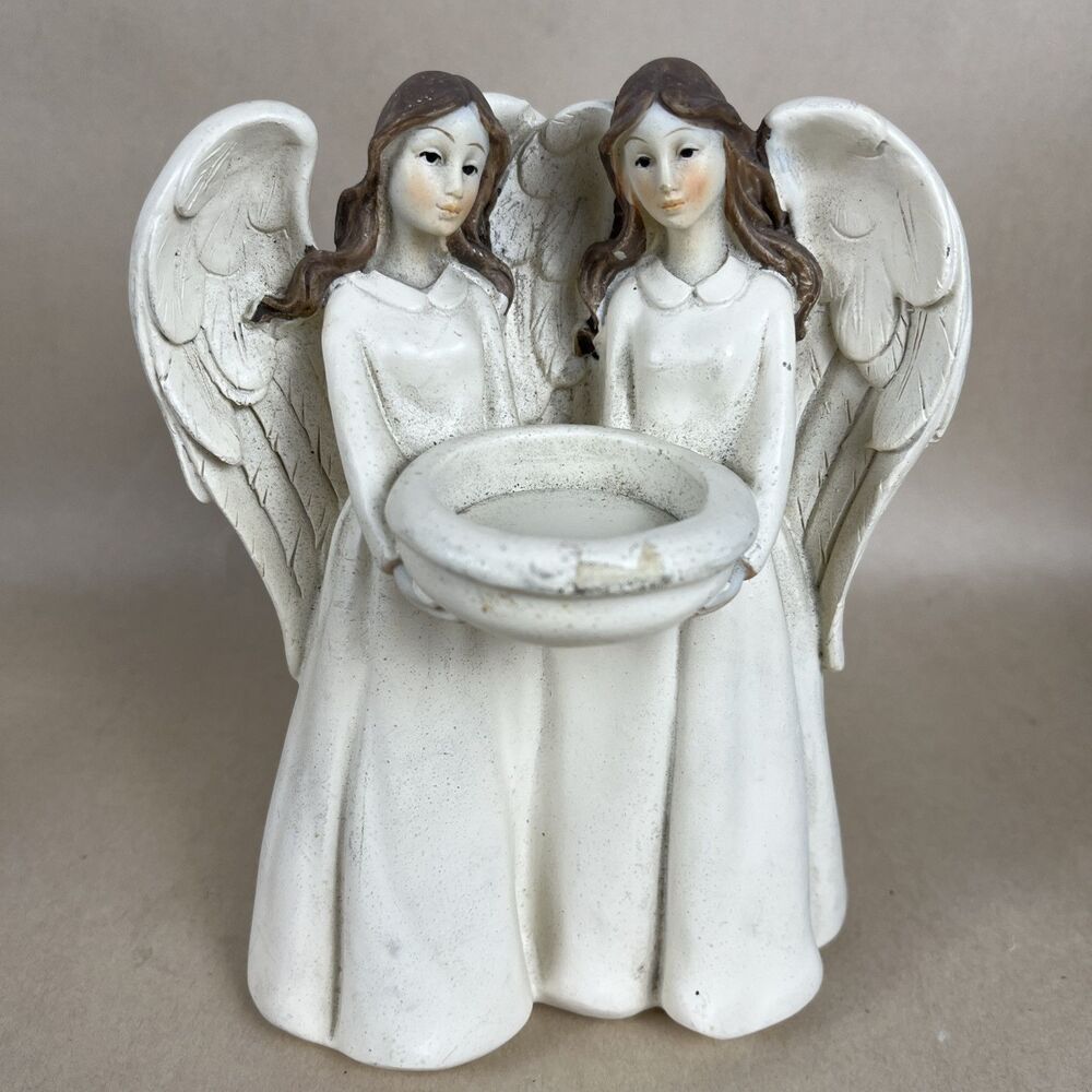 VTG Angels Inspirational Figurine Tealight CandleHolder 7" Guardian Angels Decor